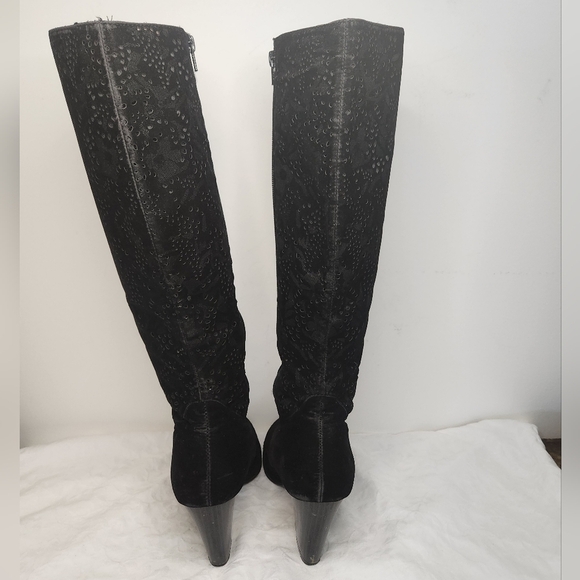 Black Velvet Lace High Heel Boots - Picture 6 of 15